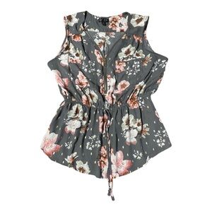 Feminine Butter Mom Sleeveless Floral Peplum Blouse Zipper Front J for Justify L